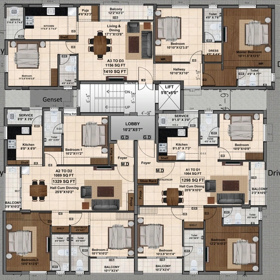 Floor Plan of JKB Paradise in Valasaravakkam, Chennai - Image 245993