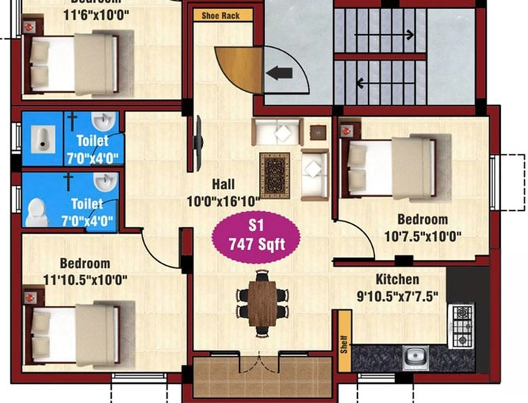 2 BHK Flat in JKB Serenity in Kattupakkam, Chennai - Image 843248