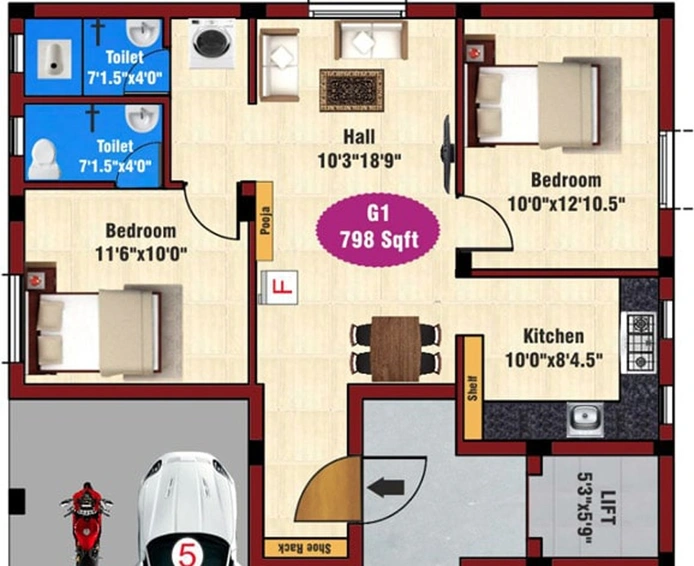2 BHK Flat in JKB Serenity in Kattupakkam, Chennai - Image 843249