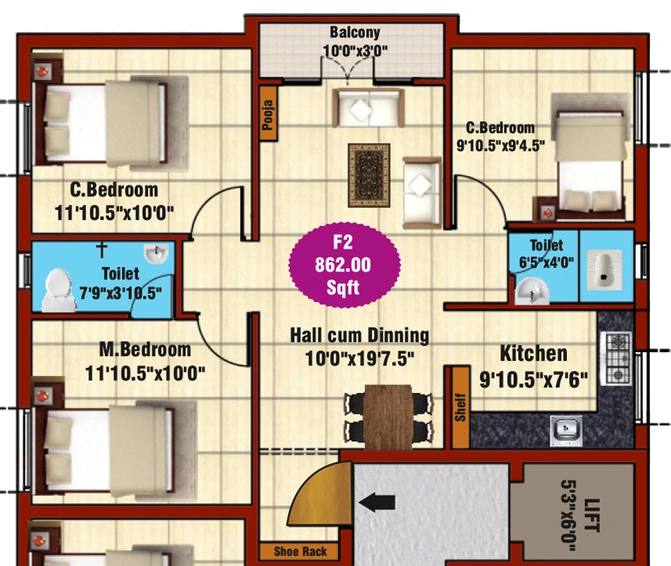 3 BHK Flat in JKB Serenity in Kattupakkam, Chennai - Image 843277