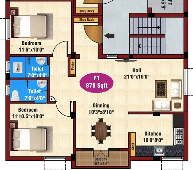 2 BHK Flat in JKB Serenity in Kattupakkam, Chennai - Image 843250