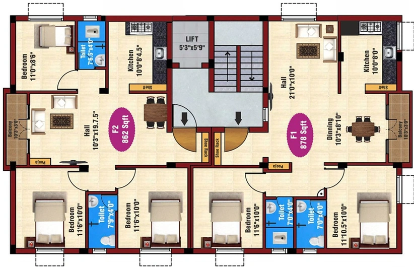 Floor Plan of JKB Serenity in Kattupakkam, Chennai - Image 246268