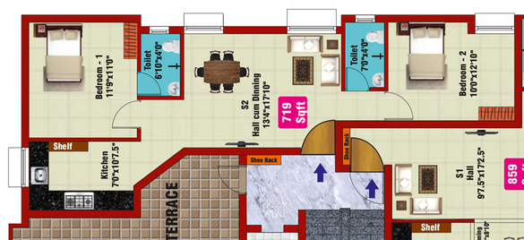 2 BHK Flat in JKB Galaxy Apartments in Mugalivakkam, Chennai - Image 843293