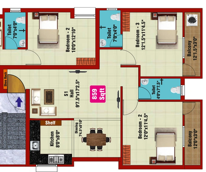 2 BHK Flat in JKB Galaxy Apartments in Mugalivakkam, Chennai - Image 843294