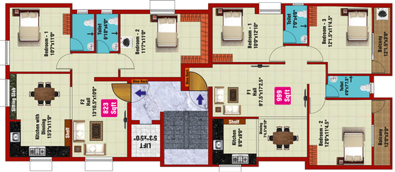 Floor Plan of JKB Galaxy Apartments in Mugalivakkam, Chennai - Image 246337