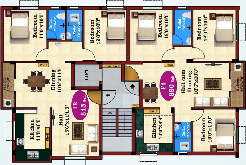 Floor Plan of JKB Majestic in Kattupakkam, Chennai - Image 246507