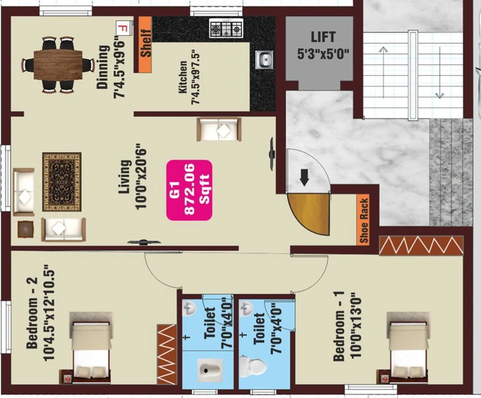 2 BHK Flat in JKB Golden Arch in Kolapakkam, Chennai - Image 843371