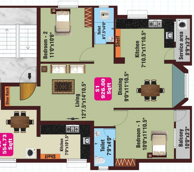 2 BHK Flat in JKB Golden Arch in Kolapakkam, Chennai - Image 843372