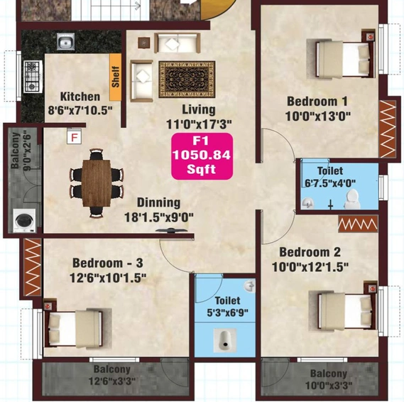3 BHK Flat in JKB Golden Arch in Kolapakkam, Chennai - Image 843373