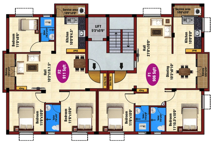 Floor Plan of JKB Pride in Kattupakkam, Chennai - Image 247103
