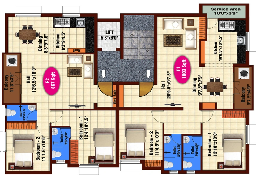 Floor Plan of JKB Grand View Apartments in Valasaravakkam, Chennai - Image 247555
