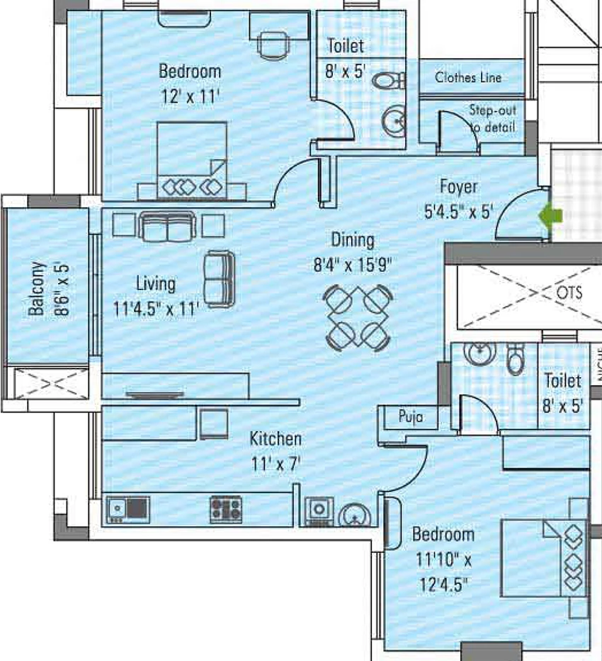 2 BHK Flat in Appaswamy Greensville in Sholinganallur, Chennai - Image 883056