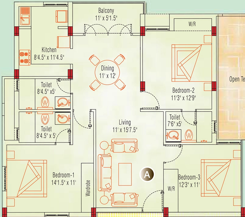 3 BHK Flat in Appaswamy Springs Apartment in Thiruvanmiyur, Chennai - Image 883111