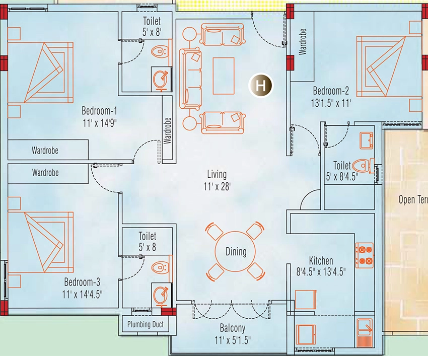 3 BHK Flat in Appaswamy Springs Apartment in Thiruvanmiyur, Chennai - Image 883112