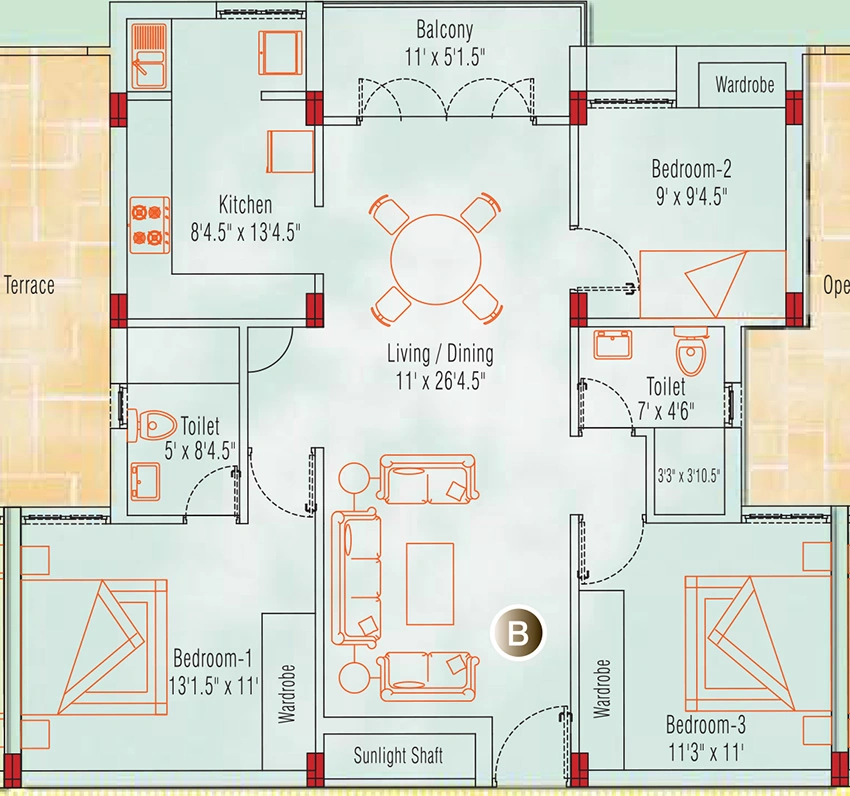 3 BHK Flat in Appaswamy Springs Apartment in Thiruvanmiyur, Chennai - Image 883110