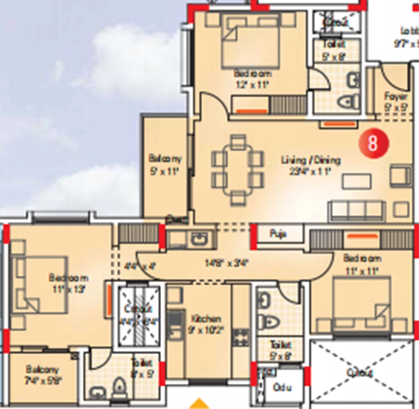 3 BHK Flat in Appaswamy Banyan House in Alandur, Chennai - Image 883039