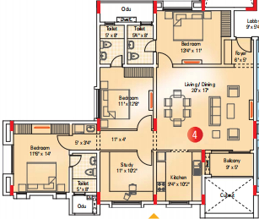 3 BHK Flat in Appaswamy Banyan House in Alandur, Chennai - Image 883041