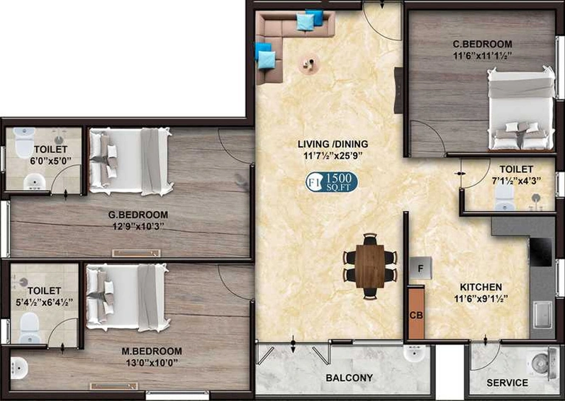 3 BHK Flat in The Nest Tradition in Tambaram, Chennai - Image 843813