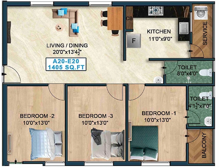 3 BHK Flat in The Nest Mojo in Padur, Chennai - Image 834726