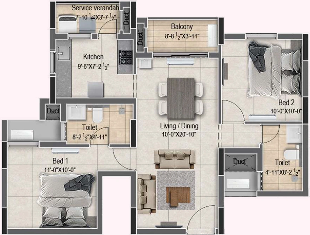 2 BHK Flat in VGN Richmond Towers in Guindy, Chennai - Image 885921