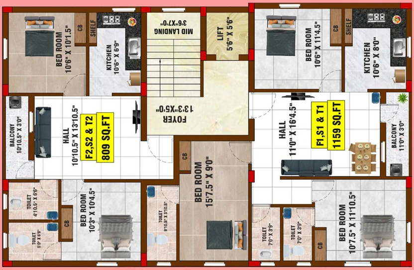 Floor Plan of Bharathi Sai Kaviri in Pammal, Chennai - Image 273650