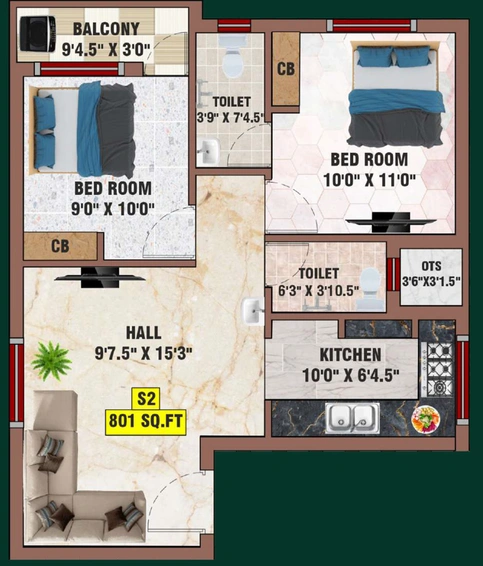 2 BHK Flat in Bharathi Sai Prince in Kundrathur, Chennai - Image 853141
