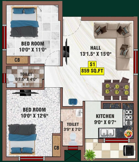 2 BHK Flat in Bharathi Sai Prince in Kundrathur, Chennai - Image 853142