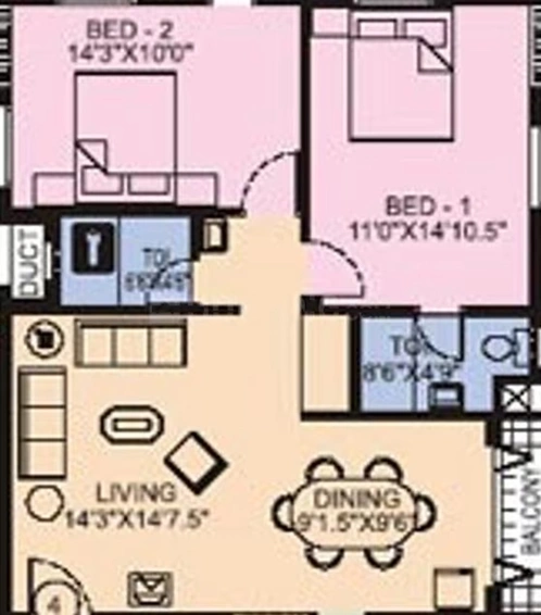 2 BHK Flat in Navins Subha Mangala in Ramapuram, Chennai - Image 847509