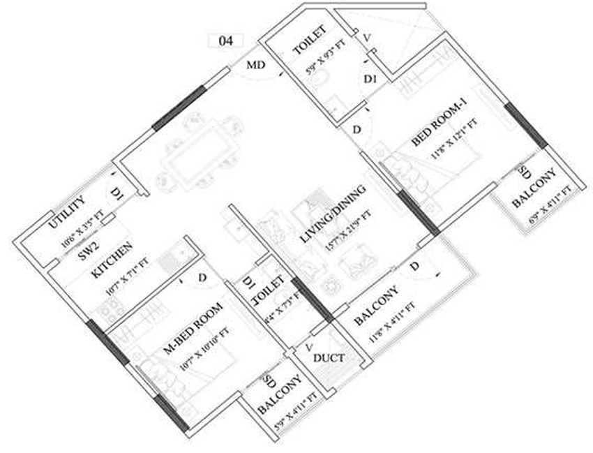 2 BHK Flat in Unishire Palazzo in Jakkur, Bangalore - Image 882845