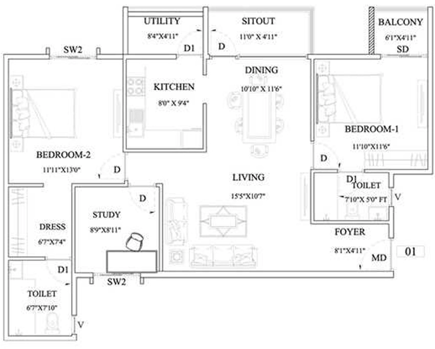 2.5 BHK Flat in Unishire Palazzo in Jakkur, Bangalore - Image 882847