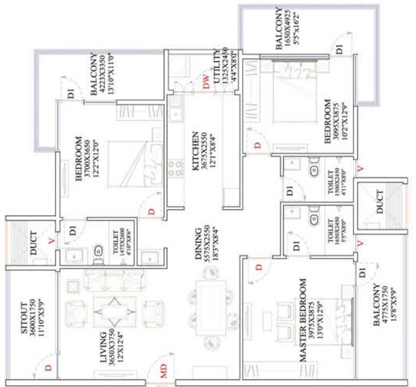 3 BHK Flat in Unishire Pratyaksh in Guttahalli, Bangalore - Image 882893