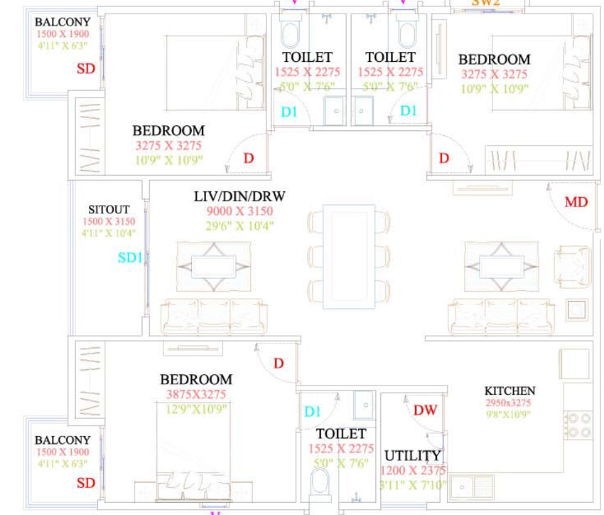 3 BHK Flat in Unishire Arena in Gottigere, Bangalore - Image 883472