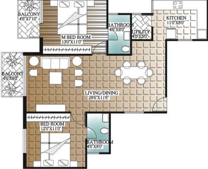 2 BHK Flat in Unishire Atrium in Jakkur, Bangalore - Image 837832