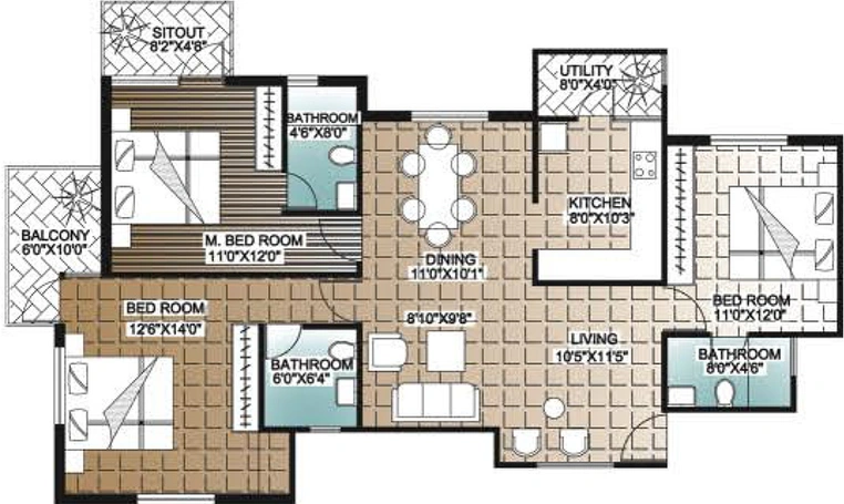 3 BHK Flat in Unishire Atrium in Jakkur, Bangalore - Image 837834