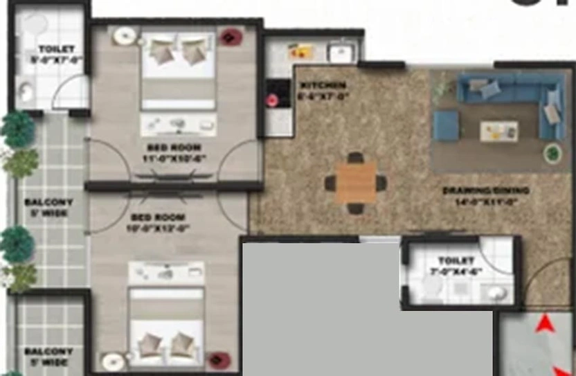 2 BHK Flat in Ambesten Twin Clarus Apartments in Sector 20, Greater Noida - Image 836223