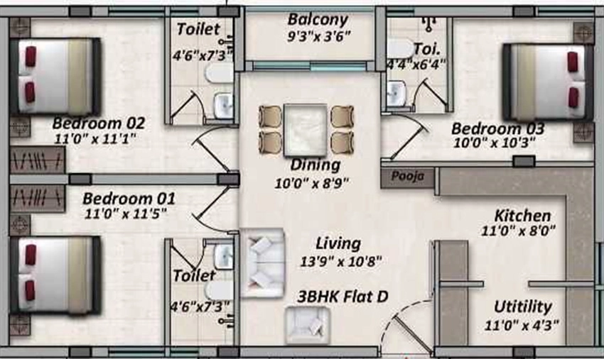 3 BHK Flat in V5 Shree Flats in T Nagar, Chennai - Image 881709