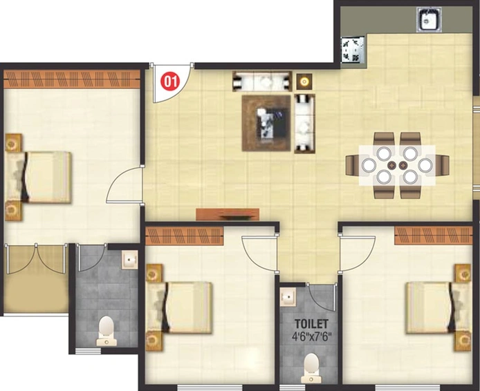 3 BHK Flat in Pioneer Woods in Wanadongri, Nagpur - Image 834379