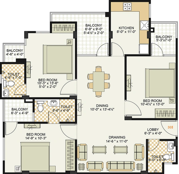 3 BHK Flat in DND Royale Platinum in Jagatpura, Jaipur - Image 850318