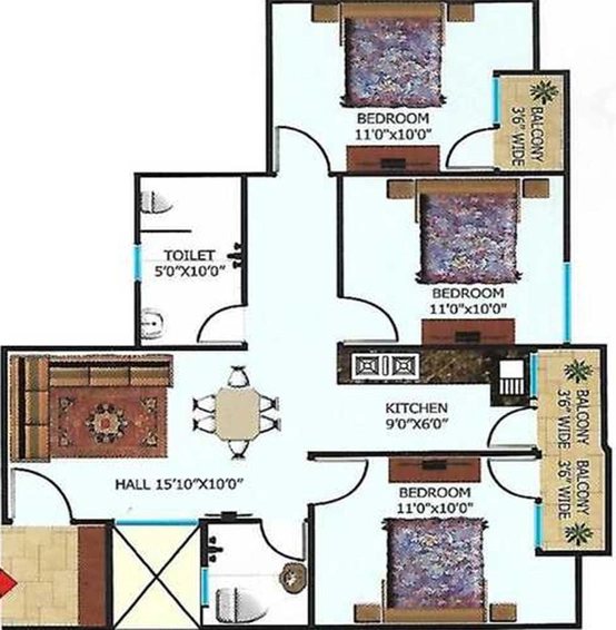 3 BHK Flat in Sheetalnath Sheetal Paradise in Ayodhya Bypass, Bhopal - Image 843869
