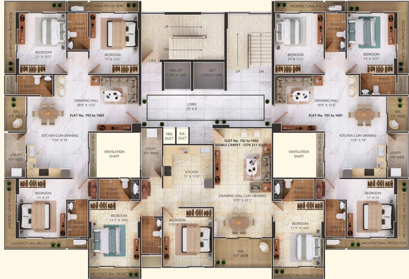 Floor Plan of Yash Anjaneya Ritz in Wardha Road, Nagpur - Image 251396