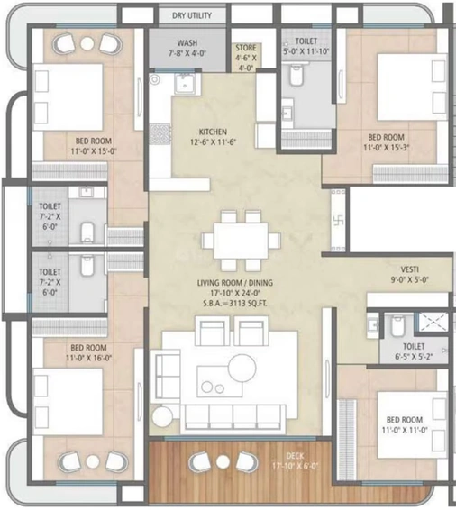 4 BHK Flat in Milestone Millionaire Lifestyle in Vesu, Surat - Image 846611