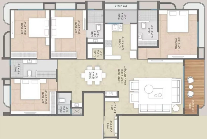 4 BHK Flat in Milestone Millionaire Lifestyle in Vesu, Surat - Image 846613