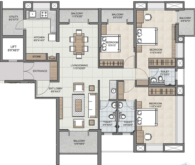 3 BHK Flat in Vaastu Natures Nest in Gangapur Road, Nashik - Image 843146