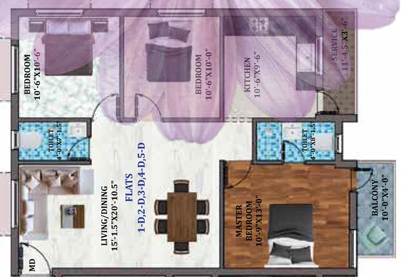 3 BHK Flat in Poomalai Vasantham in Thiruvanmiyur, Chennai - Image 846141