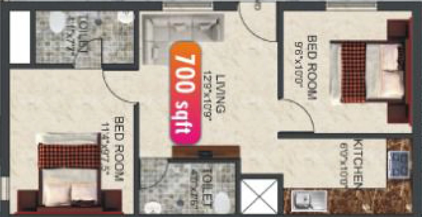 2 BHK Flat in KB Akshayam in Saligramam, Chennai - Image 881377