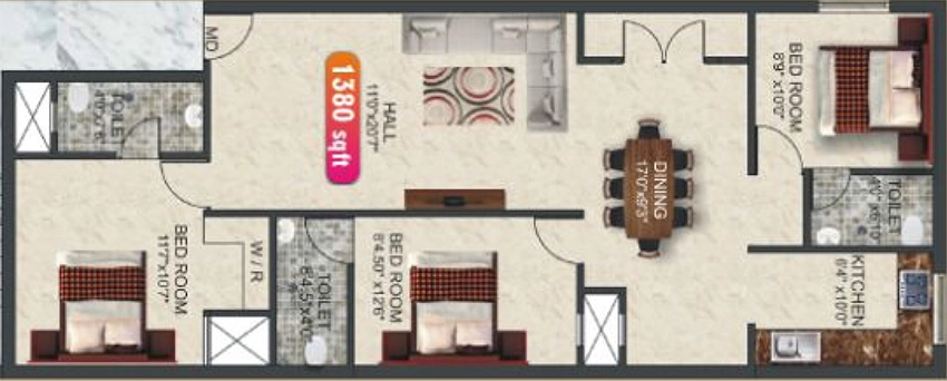 3 BHK Flat in KB Akshayam in Saligramam, Chennai - Image 881378