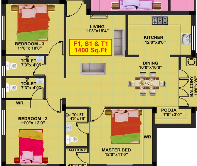 3 BHK Flat in Eeshani Akula Enclave in Chromepet, Chennai - Image 844487