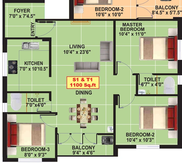 3 BHK Flat in Eeshani Shivani in Pallavaram, Chennai - Image 844552