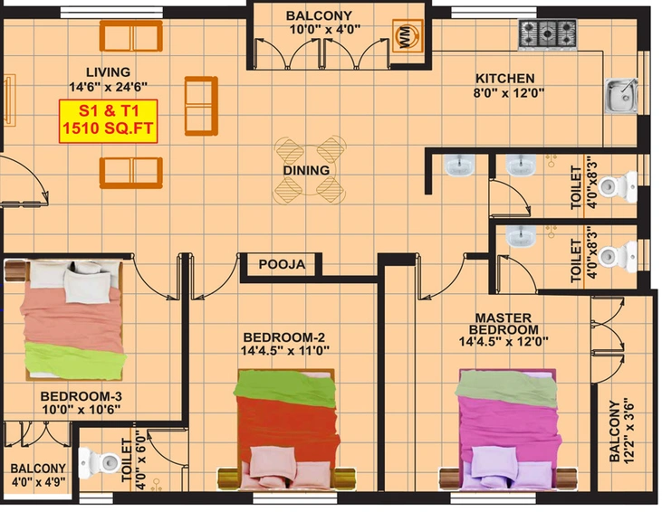3 BHK Flat in Eeshani Sri Lakshmi Nivasam in Madipakkam, Chennai - Image 844605