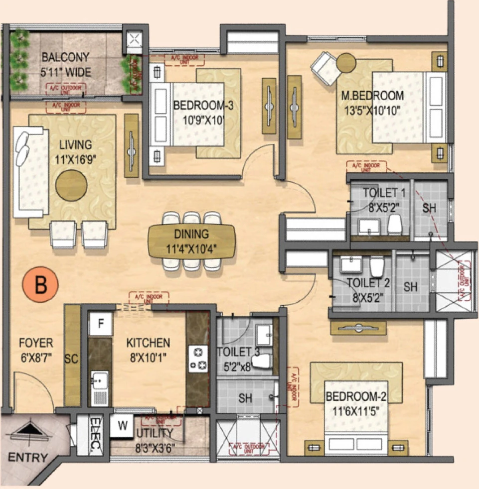 3 BHK Flat in Olympia Opaline Sequel in Navalur, Chennai - Image 884922
